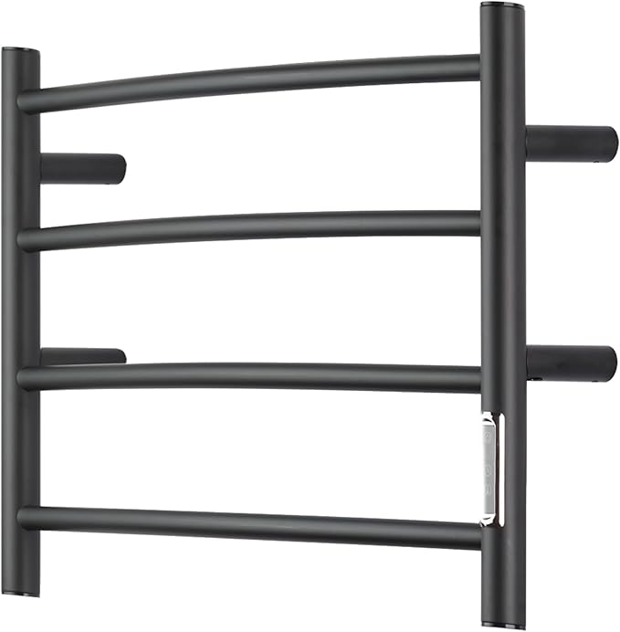 Electric Towel Warmer with Built-in Timer - Wall Mounted Bathroom Heated Towel Rack, Plug-in Design & Brushed Stainless Steel Finish Black