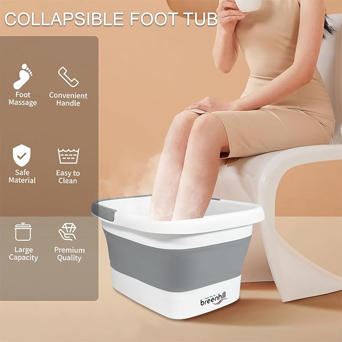 Foldable Foot Bath Basin, Collapsible Foot Soak Tub, Multifunction Plastic Basin with Handles,Foot Tub for Soaking Feet,Grey