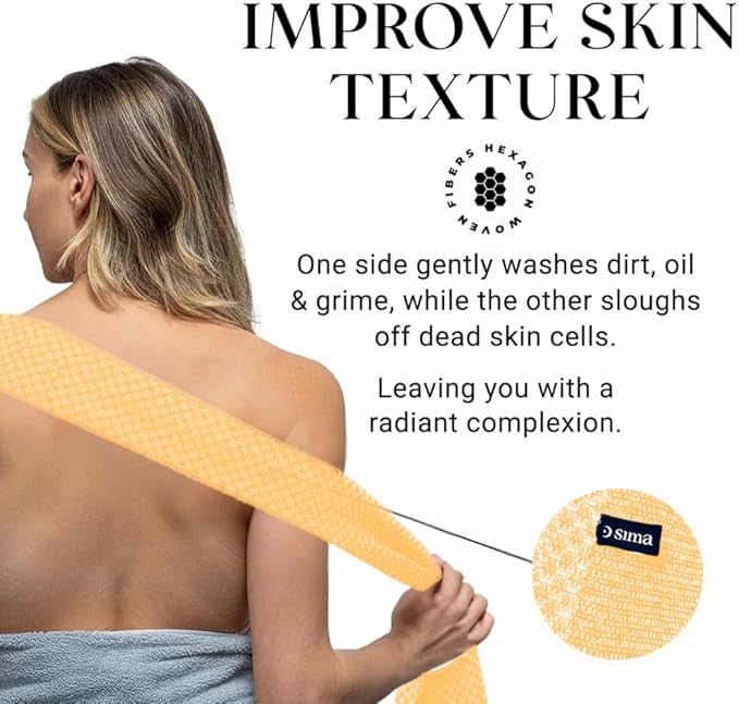 Exfoliating Washcloth Face & Body Scrub Towel - Japanese Exfoliating Towel with Hexagon Fibers, Body Scrubber with 2 Sides for Scrubbing & Washing, Extra Long Towels (Blue, 3 Pack)