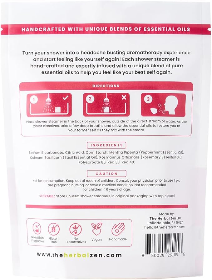 Head Hug Shower Steamers Aromatherapy for Relief - USA Made Mothers Day Gift for Mom - Peppermint & Rosemary Shower Bomb Tablets – Soothing Natural Essential Oils (10 Pack)