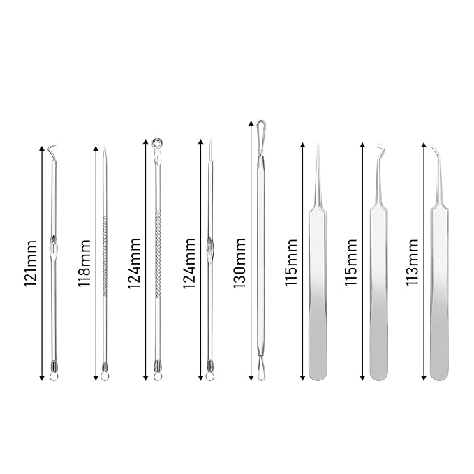 Pinkiou Blackhead Remover Comedone Pimple Popper Tool Acne Extractor Blemish Remover Ingrown Hair Tweezers Removal Kit Whitehead Remover Zit Treatment Skincare Tools for Face Nose,8 PCS