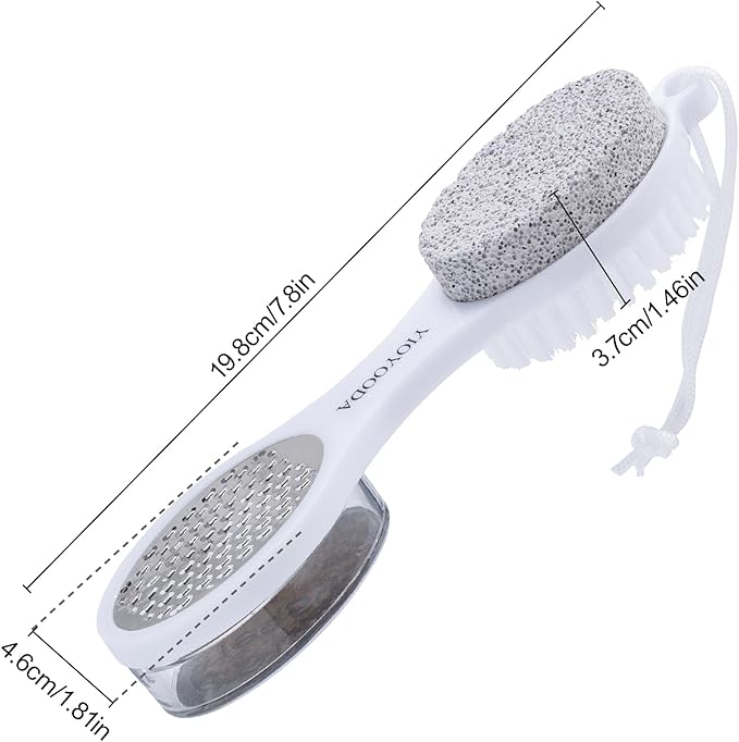 Foot Scrubber Brush with Pumice Stone for Feet 5-in-1, 3Pcs Foot File Callus Remover Pedicure Tool, Stainless Steel Feet Scraper, Cleaning Brush & Sand Paper Debris Catcher, Soft Smooth Feet