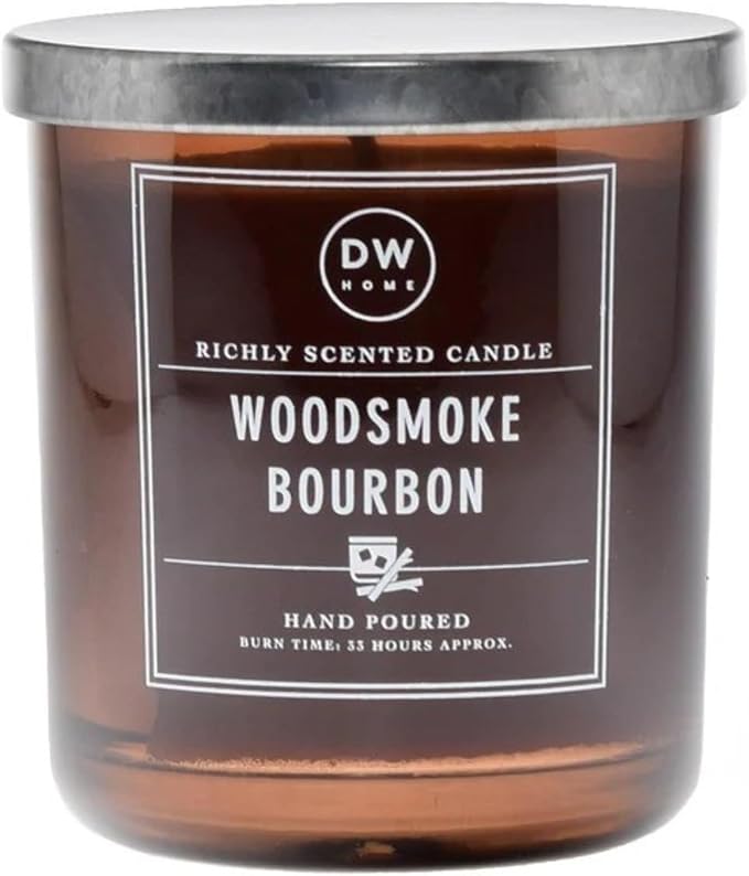 DW Home Woodsmoke Bourbon Candle for Home, 9 oz, Medium Single Wick Candle Jar, Up to 33H Burn Time, Luxury Scented Candle for Relaxation, Gifting, Home Decor