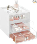 mDesign Makeup Organizer Storage Station Cube with 3 Drawers for Bathroom Vanity, Cabinet, Countertops - Holds Lip Gloss, Eyeshadow Palettes, Brushes, Blush, Mascara - White/Clear