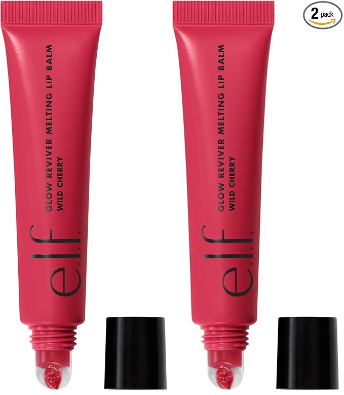e.l.f. Glow Reviver Melting Lip Balm, Hydrating Tinted Lip Balm For A Glossy Finish & Soft, Supple Lips, Vegan & Cruelty-Free, Wild Cherry, (Pack of 2)