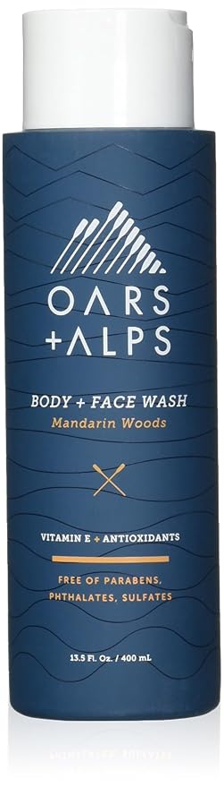 Oars + Alps Body Wash for Men, Mens Body Wash & Face Cleanser with Vitamin E & Antioxidants, Moisturizing, Paraben & Sulfate Free Cleanser, Mandarin Woods, 1pk