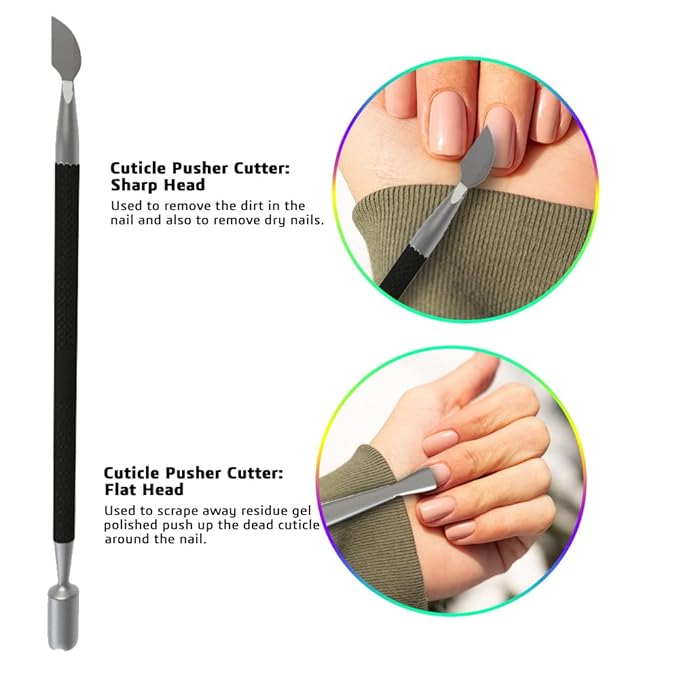 Professional Cuticle Trimmer Nail Cuticle Cutter Stainless Steel Cuticle Nippers with Sharp Blades Double Spring Manicure Tools for Nail Care Pedicure Home Spa (Black - Pusher Included)