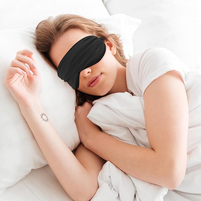 2 Pack Sleep Mask Silk Eye Mask Cover for Sleeping, Soft Satin Blindfold with Elastic Strap, Comfortable Night Sleeping Mask for Women Men (Black)
