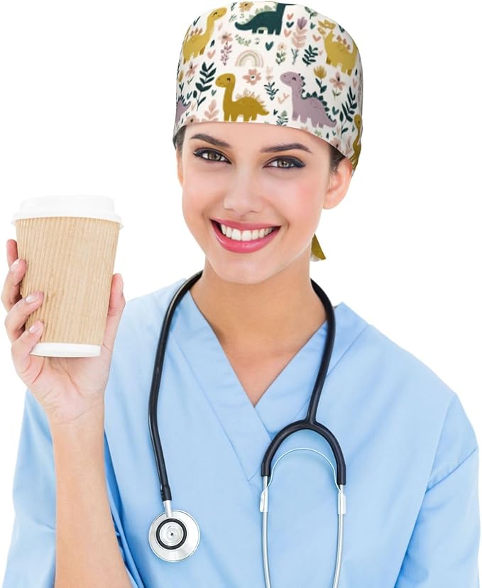 Alligator Ice Cream Working Cap, Scrub Cap with Sweatband, Adjustable Tie Back Hat Breathable Headgear for Women/Men