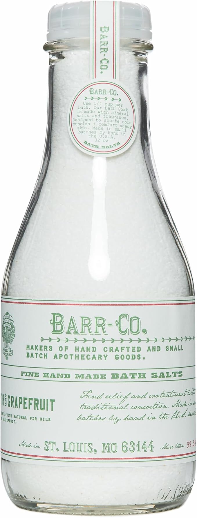 Barr-Co. Fir & Grapefruit Fine Hand Made Bath Salts, Woody & Citrus Bathing Salt, Relaxing Bath Products for Women & Men, 32 oz