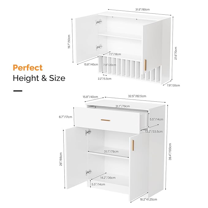 Salon Staion Hair Color Bar Organizers, Hair Color Rack, Barber Station Cabinet with Drawers & Adjustable Shelves, Wall Mounted Tube Storage Station for Salon Display, White