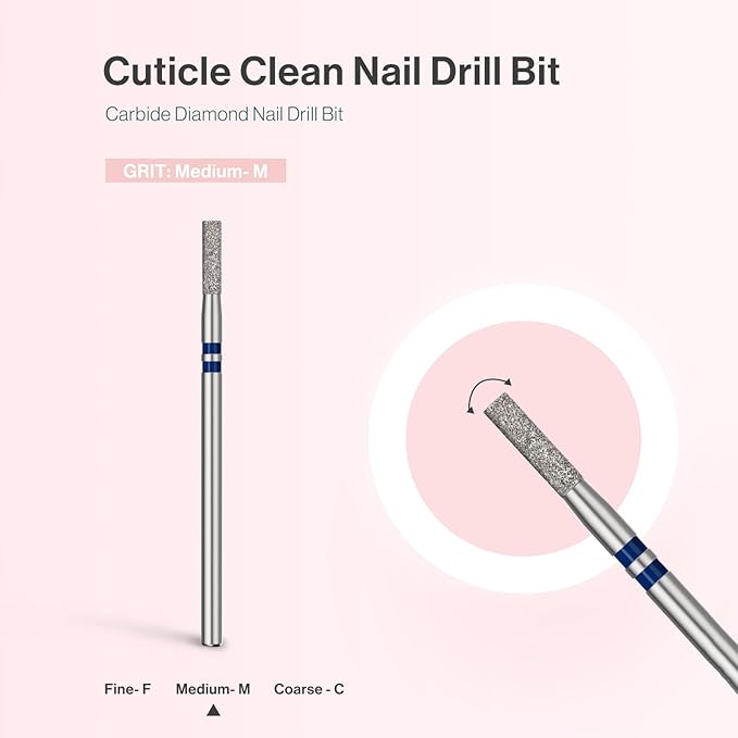 MelodySusie 2mm Barrel Shape Cuticle Clean Nail Drill Bit 3/32'', Professional Safety Carbide Diamond Under Nail Cleaner for Cuticle Dead Skin Nail Prepare, Beginners Bits, Series Bit-S, Medium