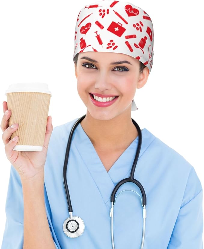 Working Cap Scrub Caps with Sweatband Adjustable Tie Back Hat Nurse Surgical Caps Unisex