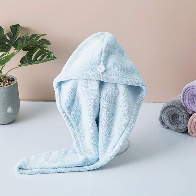 Microfiber Hair Drying Wrap Towel for Women Turban Fast Dry Blue