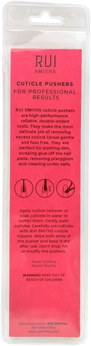 Rui Smiths Pro Cuticle Pusher with 2 Ends - Stainless Steel Manicure Tool - Style 107