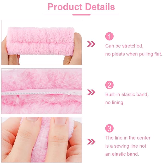 Chanaco Spa Wristband and Pink Puffy Sponge Makeup Headband Set for Face Washing, Skin Care, Teen Girl Gifts