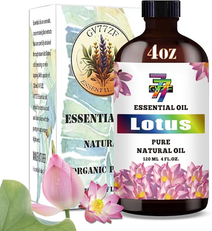 Lotus Essential Oil - GV77ZF Lotus Oils for Diffusers, Humidifiers, DIY Candles, Soap, Cleaning, Home, Office, Yoga, Massage, Gifts - 4 fl oz (120 ml)