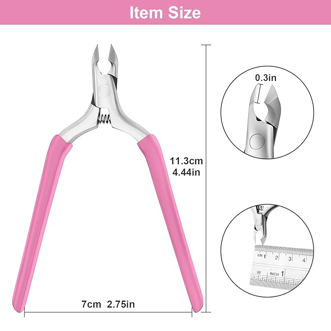 CGBE Cuticle Trimmer 3/4 Jaw Extremely Sharp Cuticle Nippers Stainless Steel Cuticle Clippers Cutter Remover Pedicure Manicure Nail Tool (Pink)