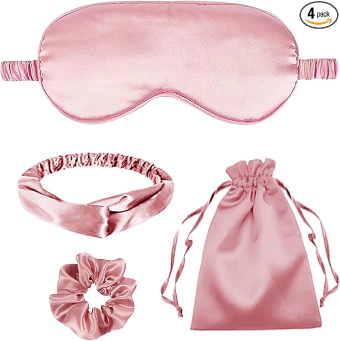 4Pcs Silk Sleep Masks Satin Eye Mask Silky Eyes Cover Blindfold Eyeshade Headband Scrunchies Pouch Bags Bridesmaid Gifts