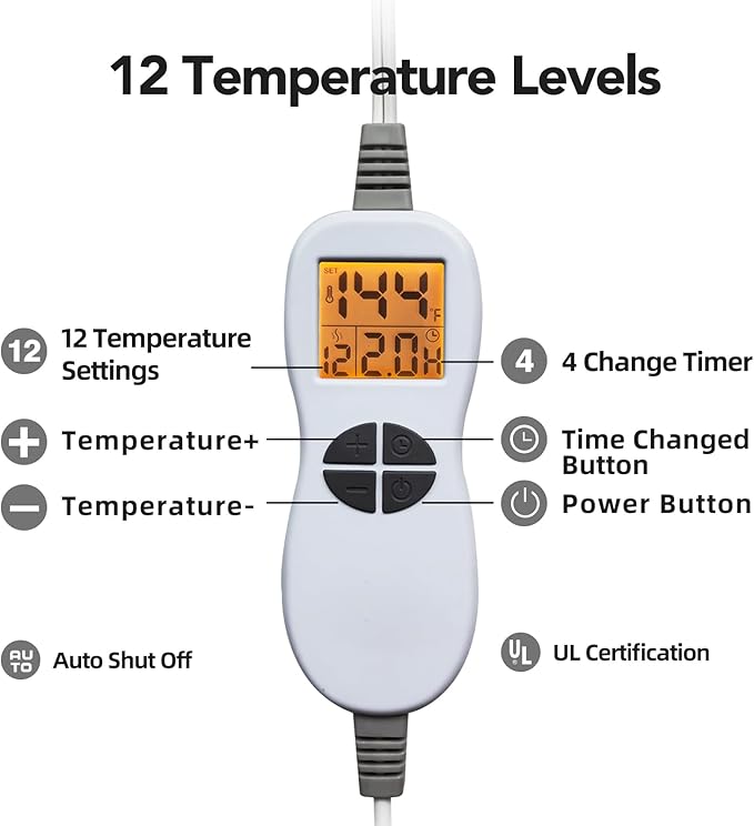 Ambershine 17''x33'' XXXL King Size Heating Pad with 12 Temperature Settings & 4 Auto-Off Countdown Timers, Pain Relief for Back/Neck/Shoulders/Abdomen/Legs, Christmas Gifts for mom dad(Red)