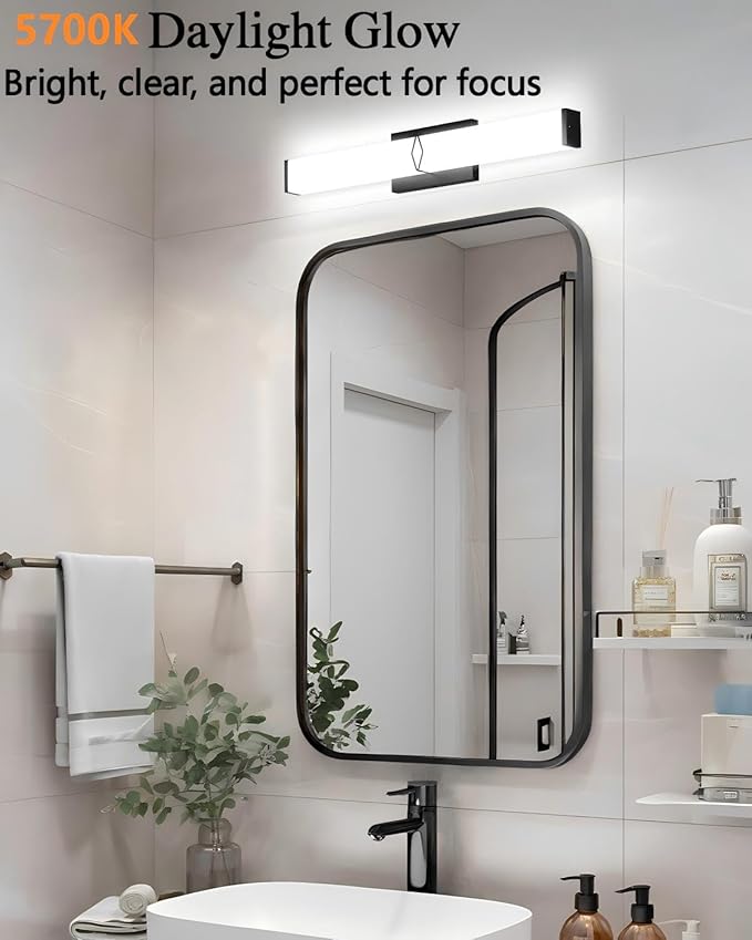 Modern Bathroom Light Fixtures,24inch Dimmable Bathroom Vanity Lights Over Mirror, 25W 2700LM LED Vanity Lights,5700K Matte Black Vanity Lighting Fixtures,ETL Certified Cool White