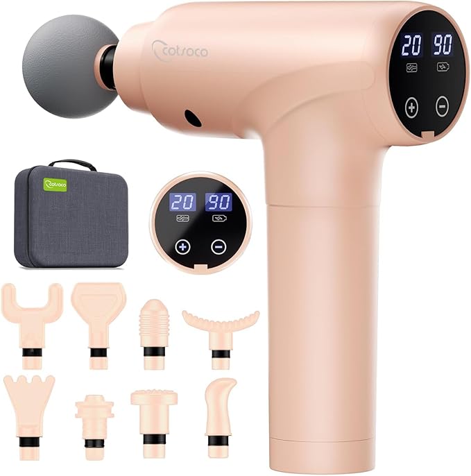 cotsoco Massage Gun Deep Tissue, Mothers Day Gifts for Mom, Muscle Massage Gun with 9 Attachment Heads 20 Speeds & Silent Brushless Motor for Pain Relief, Handheld Percussion Back Massager Gun(Pink)