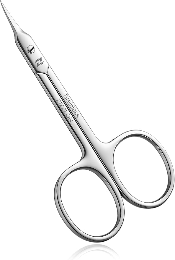 Cuticle Scissors Professional Extra Fine Curved Pointed Tip - Stainless Steel Grooming Scissors for Eyebrows, Beard, Nose Hair, Eyelash, Mustache, Dry Skin - Manicure Scissors