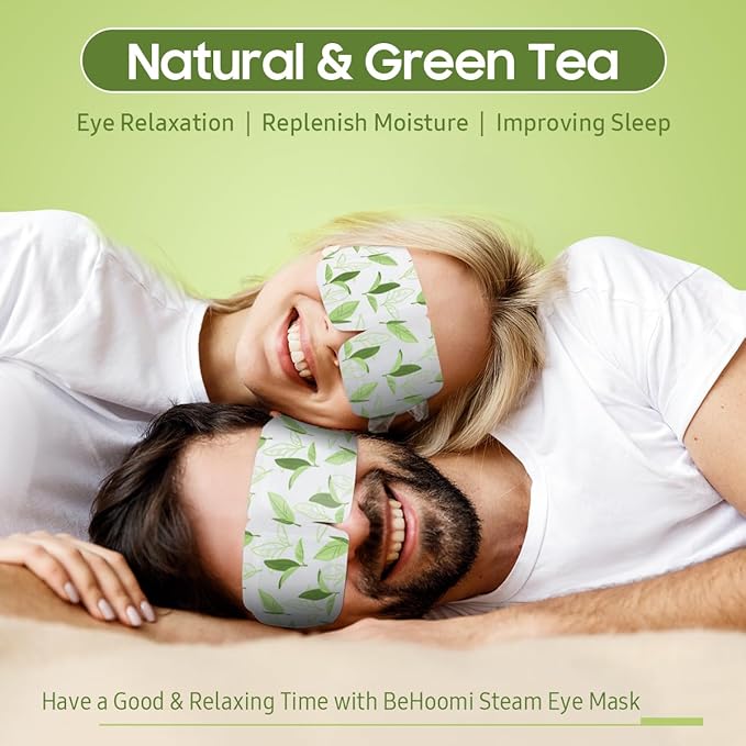 BeHoomi 30Packs Steam Eye Mask, Heated Eye Mask Warm Compress for Eyes, Self Heating Disposable Steam Mask for Home Sleep, Spa, Travel Essentials & Relaxation Gifts, Mothers Day Gifts (Green Tea)