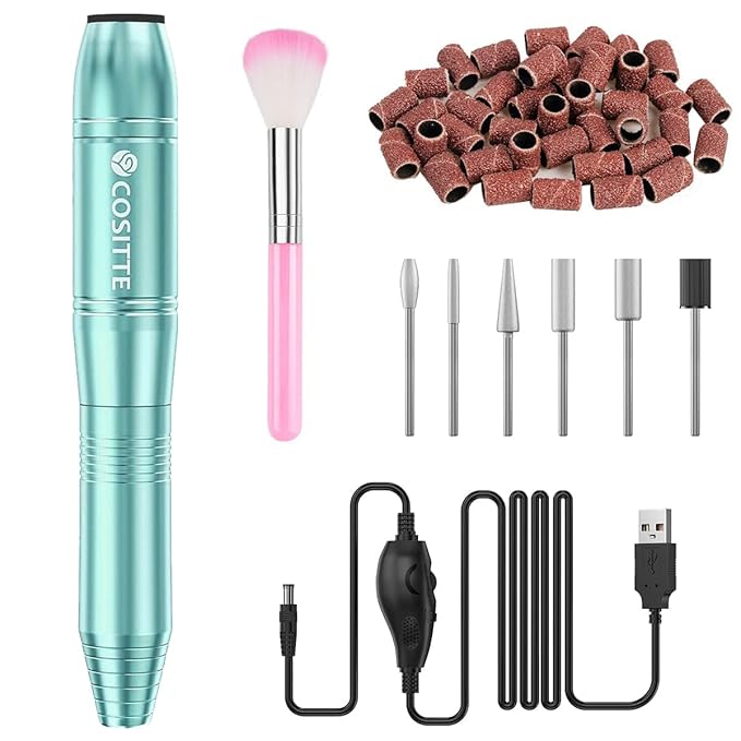 COSITTE Electric Nail Drill,USB Electric Nail Drill Machine for Acrylic Nail Kit,Portable Electric Nail File Polishing Tool Manicure Pedicure Kit Efile Nail Supplies for Home Salon,Green