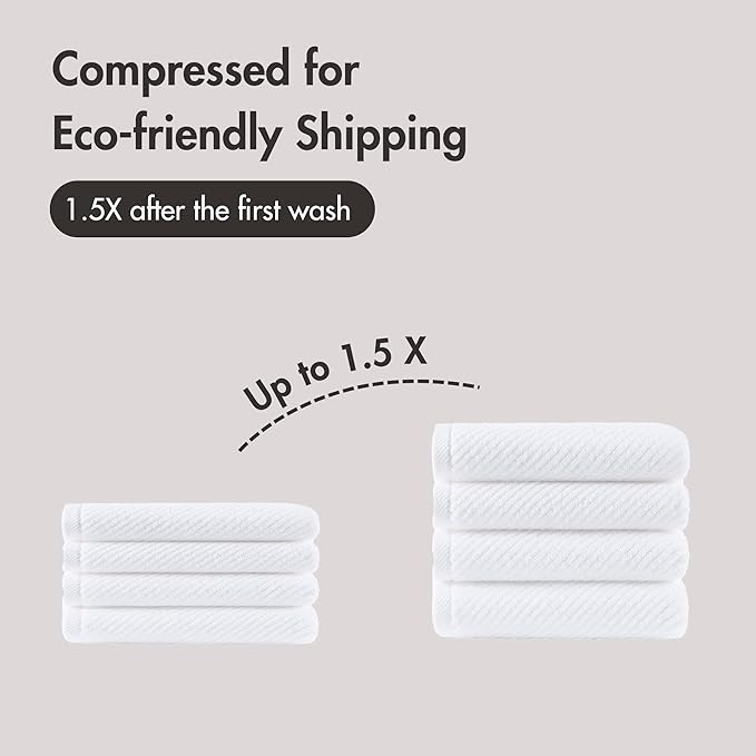 Madison Park 4-Piece Hand Towel Set for Bathroom 18" x 28" Diagonal Ribbed, White - 100% Cotton Soft Quick Dry & Absorbent Gift | Zero Twist, 500 GSM, Oeko-TEX, Hotel Quality