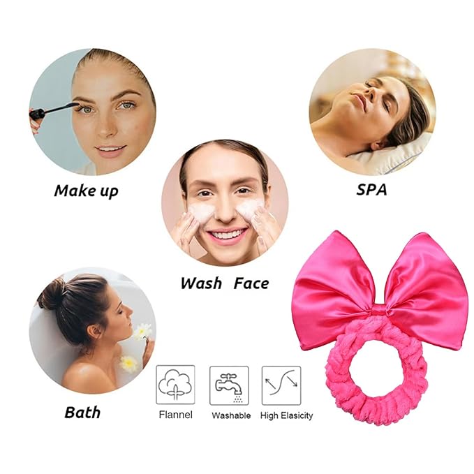 JIAHANG Large Satin Bow Facial Spa Headband, Facial Making Up Shower Skincare Hairband, Wash Face Headwrap for Women Girls
