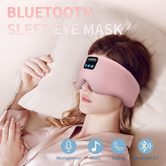 Joythink Weighted Eye Masks Bluetooth Sleep Mask Headphones Silk Wireless Bluetooth Headband for Side Sleepers Blackout for Airplane Travel Men Women Pink