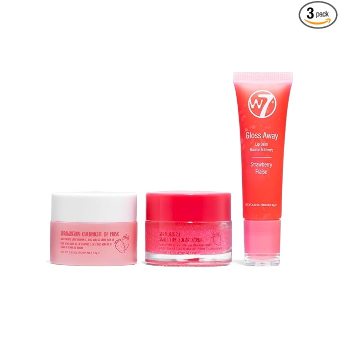 W7 Sweet Dreams Lip Care Gift Set - Overnight Mask, Balm & Scrub - Strawberry