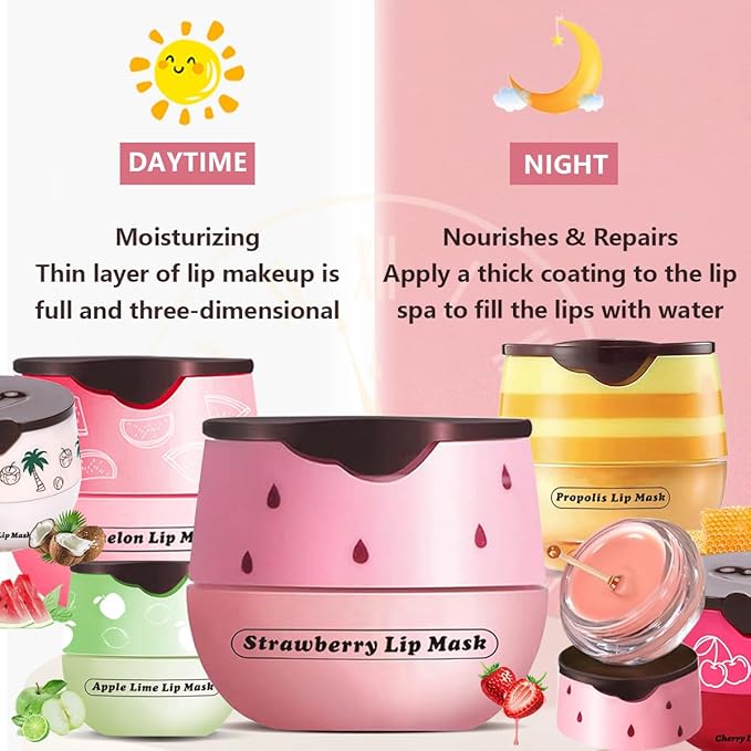2 PCS Apple Lime Lip Mask, Vitamin E Strawberry & Watermelon & Honey Lip Sleeping Mask Propolis Moisturizing Lip Balm with Stick, Repairs And Prevents Chapped Lips (Apple Lime & Watermelon)