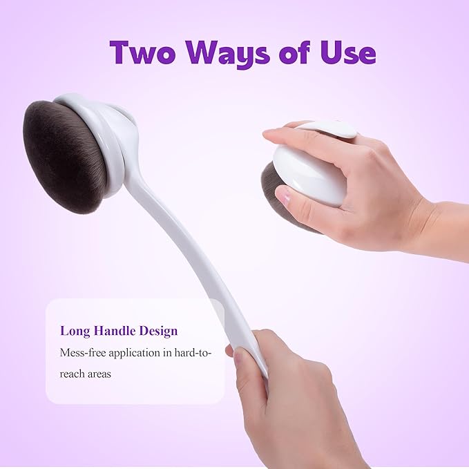 Blend & Blur Extra Large Body Makeup Brush- Self Tanner Brush with Long Handle for Face/Back/Leg Makeup & Bronzer, Kabuki Brush for Lotion, Makeup and Sunscreen, Tanner and Cream with Cleaning Mat