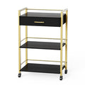 Salon Trolley Cart with Wheels, Esthetician Cart with 1 Drawer & 2 Trays, Mobile Storage Organizer for Beauty Spa Massage Tattoo Esthetic Facial Tool Holder Station, Black Gold