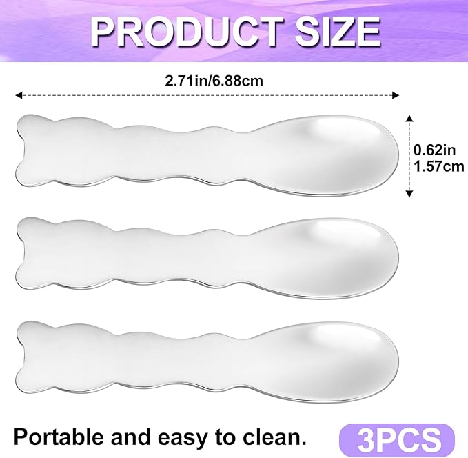 Pndeyo 3pcs Mini Stainless Steel Makeup Spatula, Reusable Cosmetic Cream Spatulas Spoon, Skincare Scoop Applicator Facial Massage Beauty Tools for Mixing and Sampling Face Eye Cream- Silver