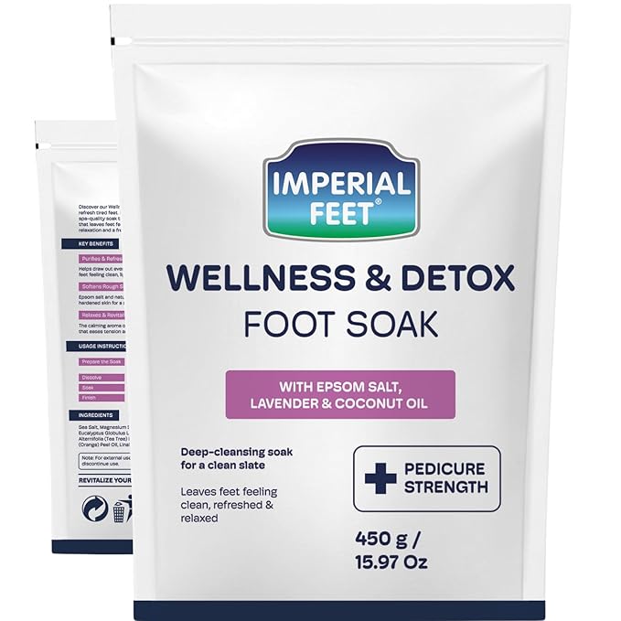 Imperial Feet Epsom Salt Foot Soak (PEDICURE GRADE)-Relaxing Wellness Detox Foot Soak for Tired Feet, Stress Relief & Deep Cleansing Foot Soak Salts with Lavender & Coconut Oil 16oz (Purple)