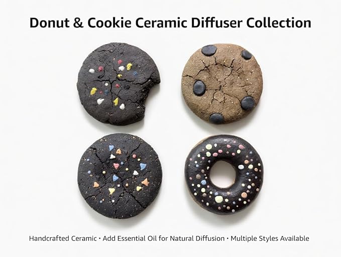 Handmade Ceramic Cookie Shape Passive Diffuser for Essential Oils, Aromatherapy Home Office Car Decor, Natural Clay, Round, Assorted Colors (1, Chocolate)