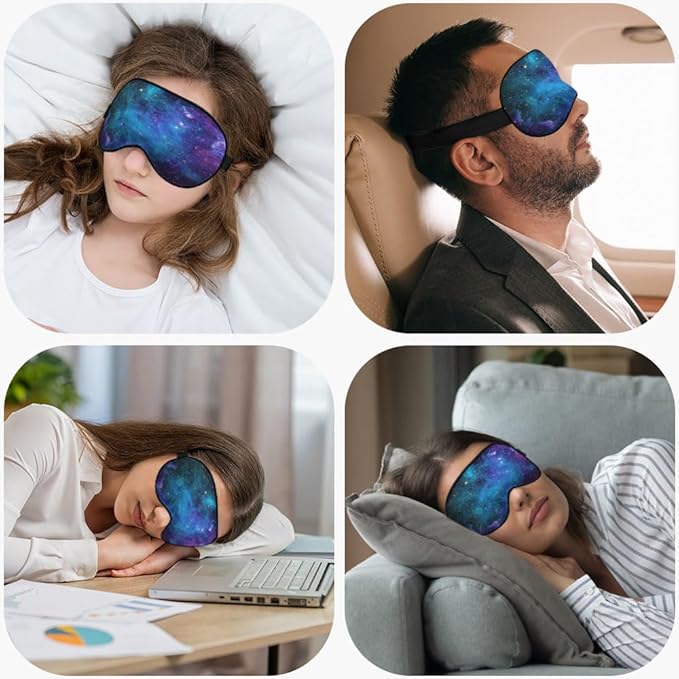 Galaxy Stars Silk Eye Mask Sleep Mask Abstract Space Blue Purple Nebula Starry Sky Eye Mask with Adjustable Strap Lightweight for Women Work Travel Night Sleep