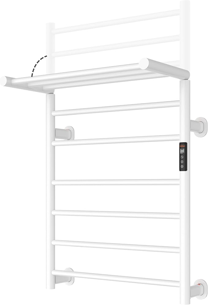 Foldable Heated Towel Rack, Dual-Zone Electric Towel Warmer Rack with Timer, GFCI Plug-in or Hardwired, Wall-Mounted, Drill-Free Installation, Matte White, CA3-900X550-Standard-MW