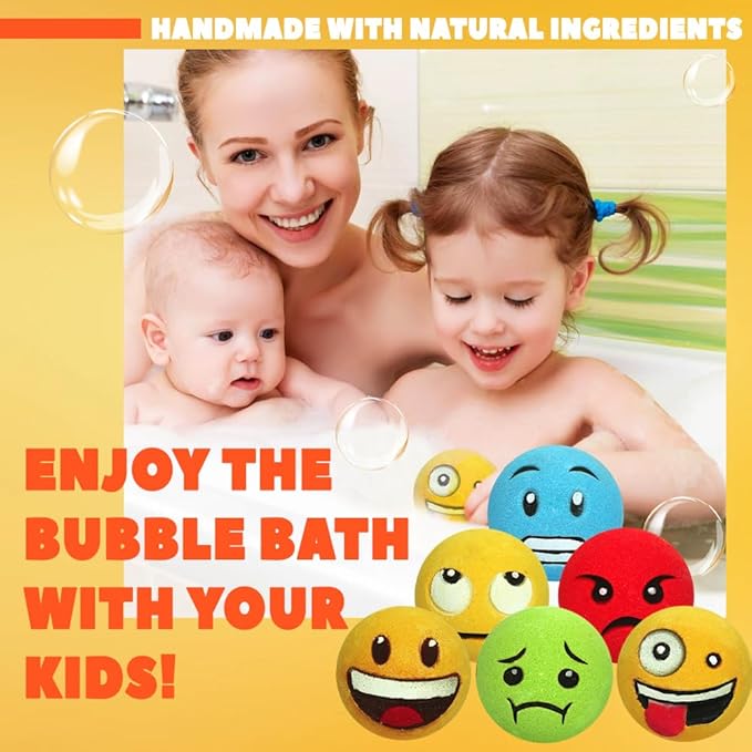 HZEX Large Emotion Face Bath Bombs Set of 6 – Fun Emoji-Inspired Spa Fizzies – Handmade with Shea Butter, Cocoa Butter & Essential Oils – Moisturizing Gift Set for Women, Men & Kids (Pack of 2)