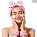 Fmeida Spa Headband and Wrist Band Set for Face Washing Skin Care Headband Pink Hairband 3 Pack