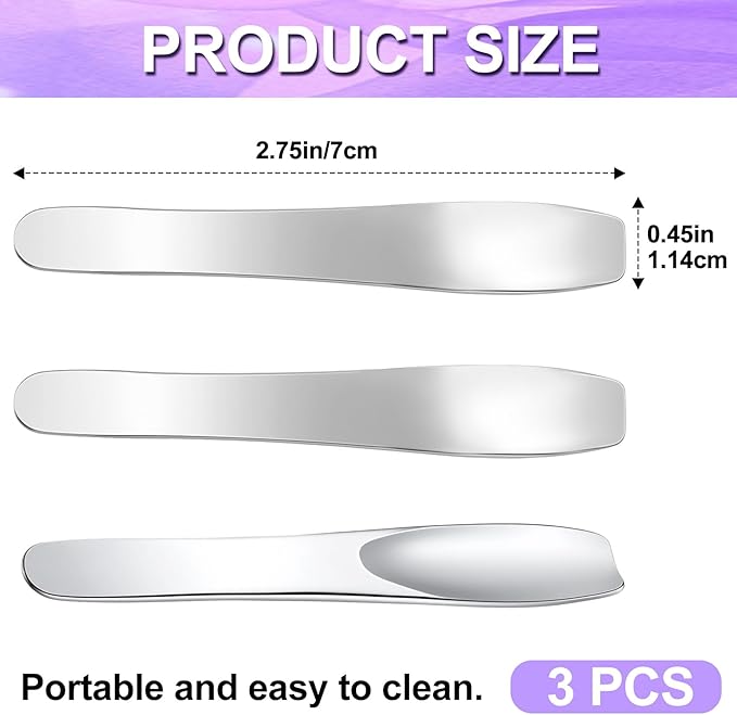 Pndeyo 3pcs Mini Stainless Steel Makeup Spatula, 2.75x0.45in Reusable Cosmetic Cream Spatulas Spoon, Silver Skincare Scoop Applicator Facial Massage Beauty Tools for Mixing Face Eye Cream