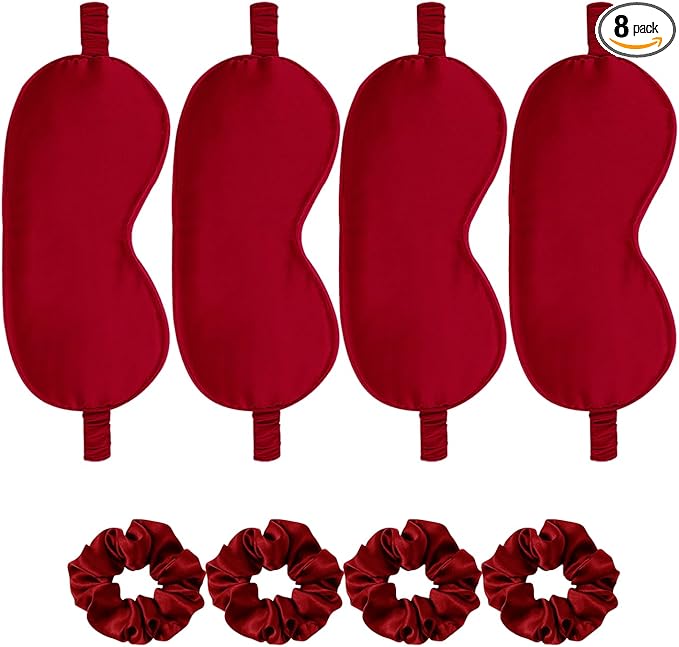 Satin Eye Mask 8Pcs Silk Sleep Masks Silky Blindfold Eyeshade Blackout Eyes Cover Scrunchies Hair Ties Travel Wedding Gifts