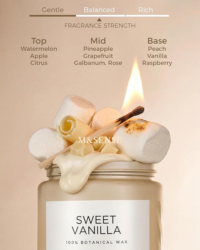 M&SENSE Vanilla Scented Candles, 19.4oz Large Natural Soy Wax, 110 Hours Long Lasting, Non Toxic Organic Candles Clean Burn, Sweet Smelling for Stress Relief, Aromatherapy Relaxing Gifts for Women