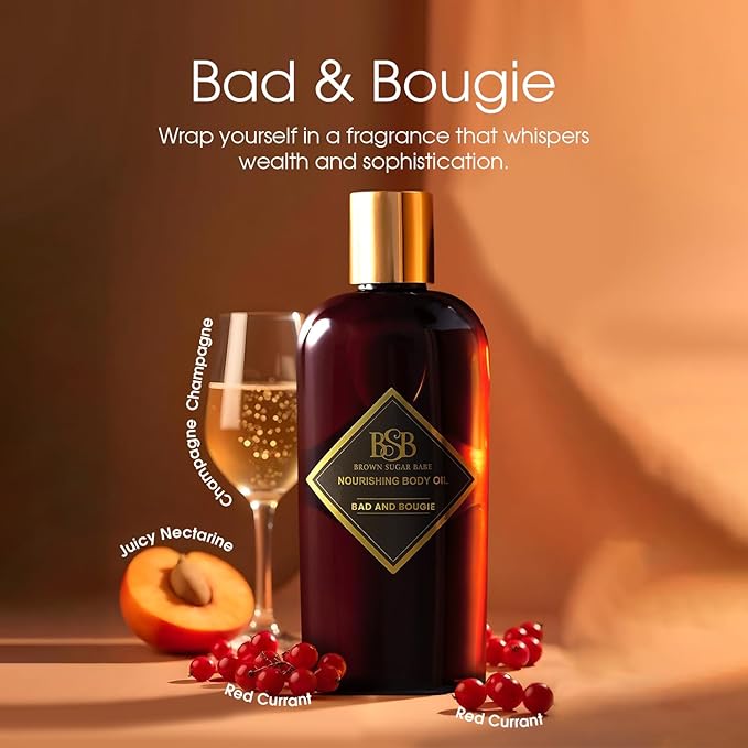 Brown Sugar Babe Bad and Bougie Body Oil, Grape Seed and Sweet Almond Fragrance Oils, Nourishing Scented Oil for Women, Perfume Body-Oil, Skin Care, Paraben Free, Made in USA