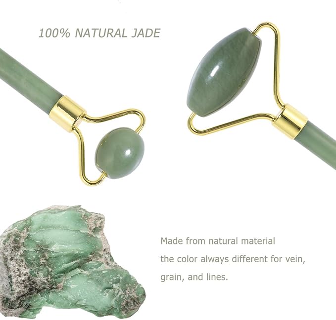 rosenice Jade Beauty Vessel Gua Sha Massage Tool Set with Roller and Scraping Plate for Facial and Neck Muscle Relief 5.90X1.96X1.18In Green-Set