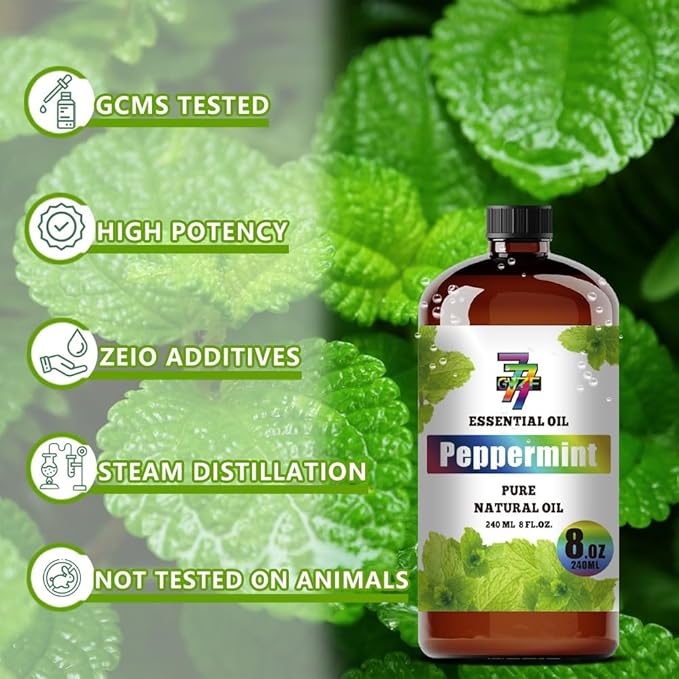 Peppermint Essential Oil - GV77ZF Peppermint Oils for Diffusers, Humidifiers, DIY Candles, Soap, Cleaning, Home, Office, Yoga, Massage, Gifts - 8 fl oz (240 ml)