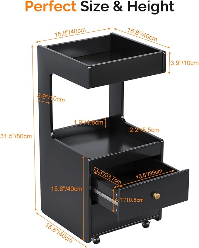 Salon Trolley Cart, Esthetician Cart with 2 Drawer & 2 Trays, 2 Lockable Wheels Hair Styling Station, Tool Organizer Storage Cabinet for Beauty Spa Barbershop, Black